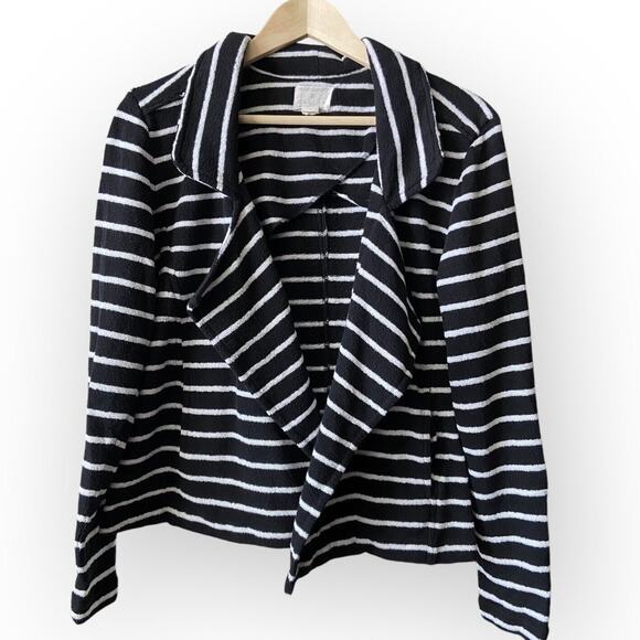 Caslon Striped Drape Front Open Jacket Sz Large 12/14 Black White Knit Blazer - Picture 2 of 5